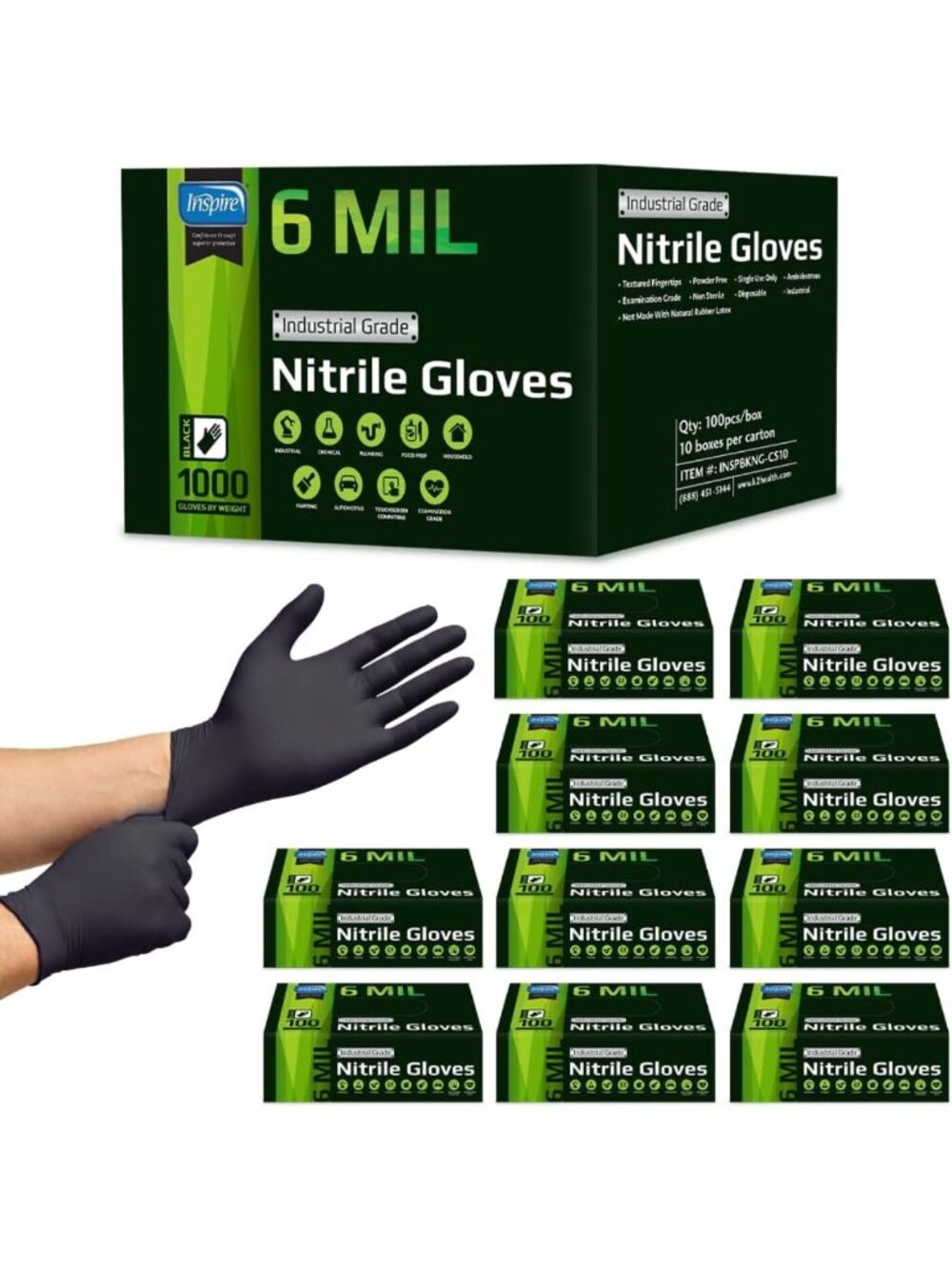 Heavy Duty 6-8 Mil Stretch Nitrile Gloves | Disposable, Latex-Free, Black